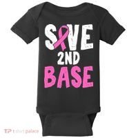 Funny Breast Cancer Awareness Month Save Second 2nd Base Baby Bodysuit thumb 0