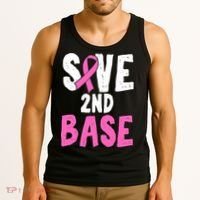Funny Breast Cancer Awareness Month Save Second 2nd Base Tank Top thumb 3