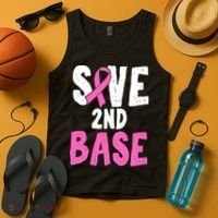 Funny Breast Cancer Awareness Month Save Second 2nd Base Tank Top thumb 4