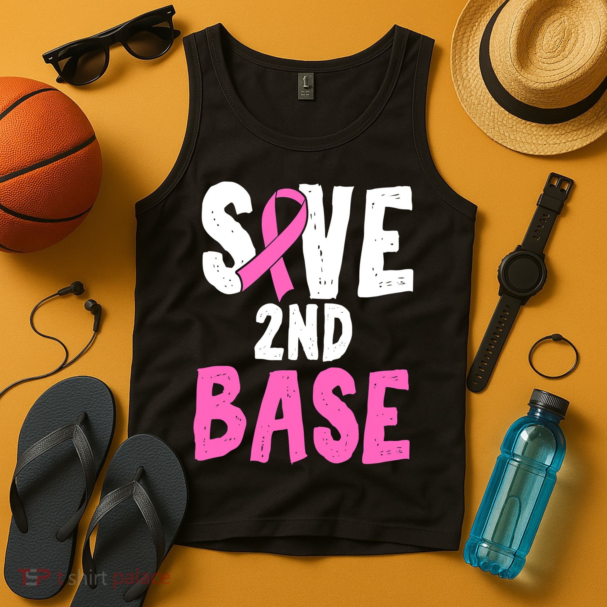 Funny Breast Cancer Awareness Month Save Second 2nd Base Tank Top