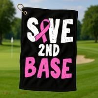 Funny Breast Cancer Awareness Month Save Second 2nd Base Golf Towel thumb 1