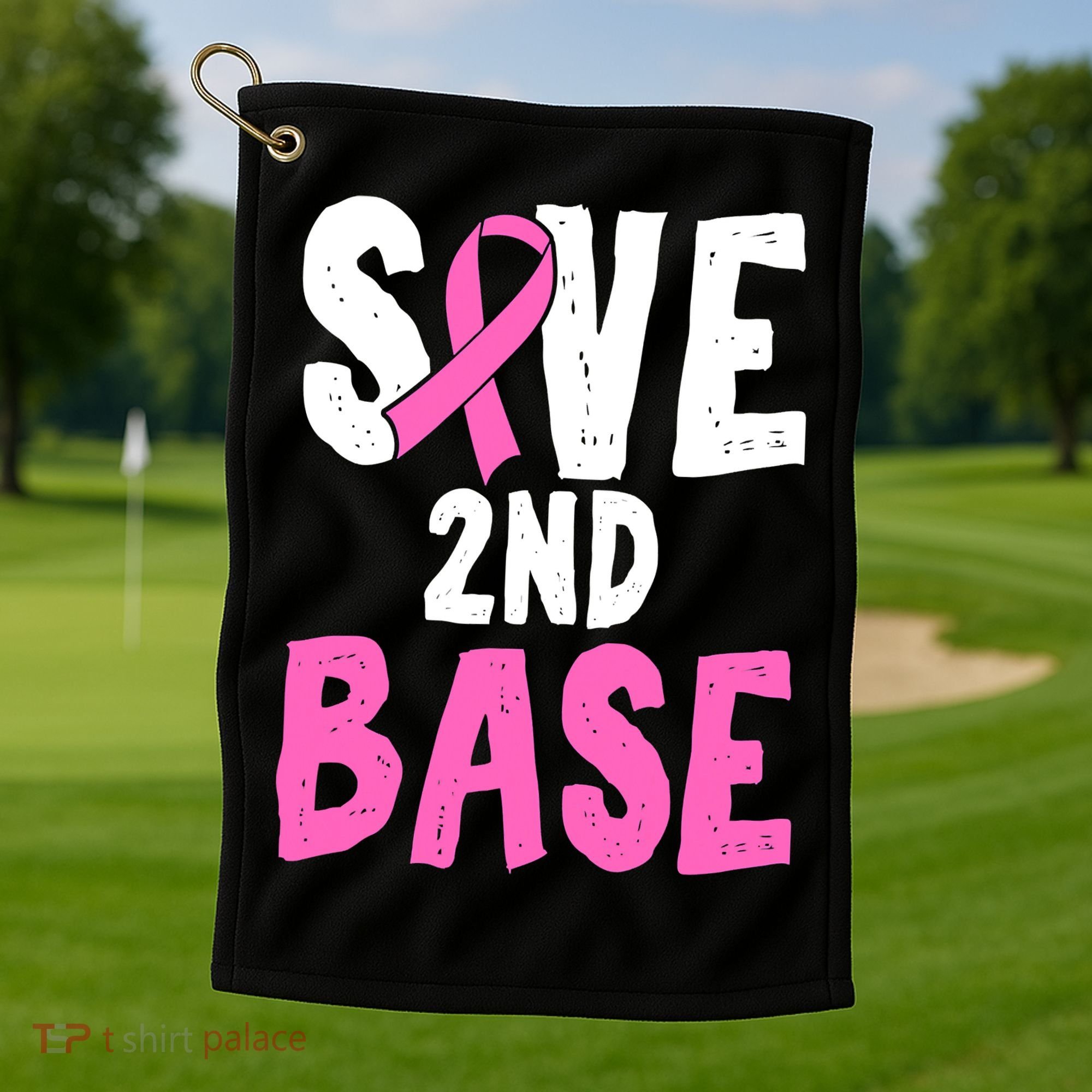 Funny Breast Cancer Awareness Month Save Second 2nd Base Golf Towel