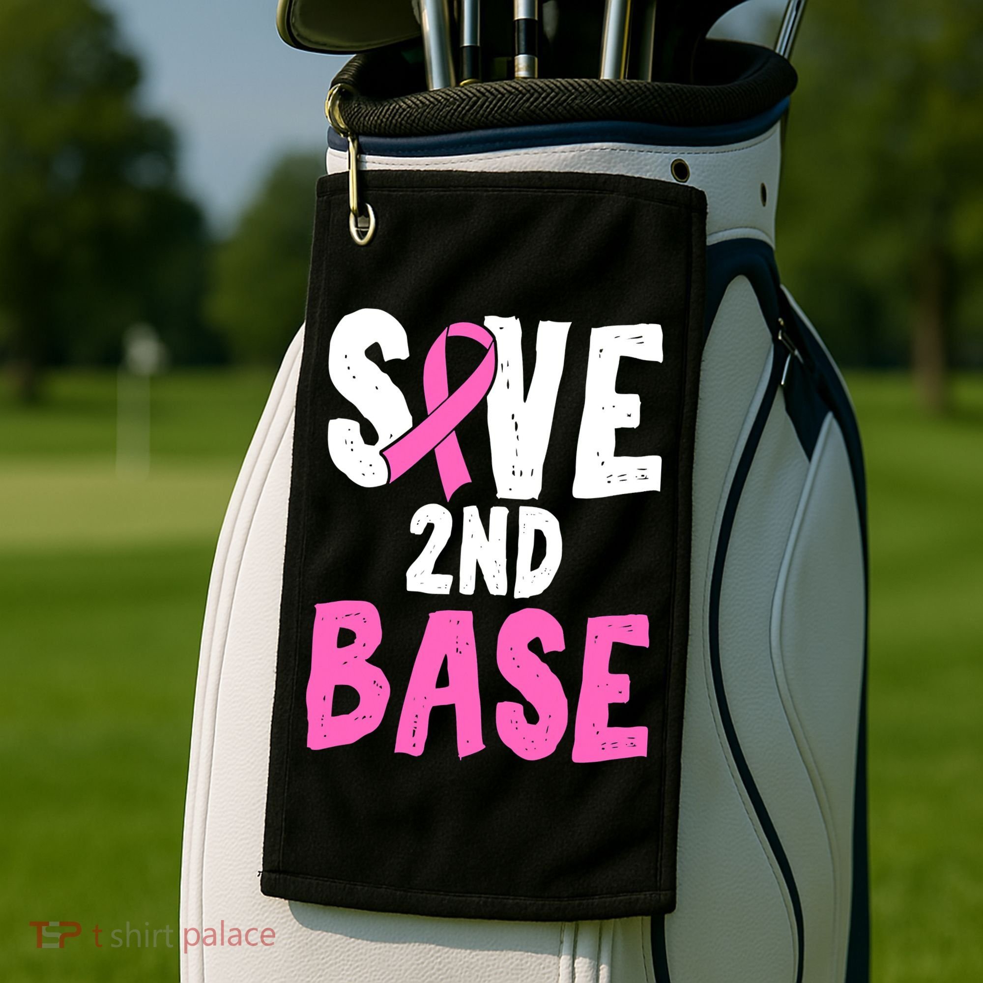 Funny Breast Cancer Awareness Month Save Second 2nd Base Golf Towel