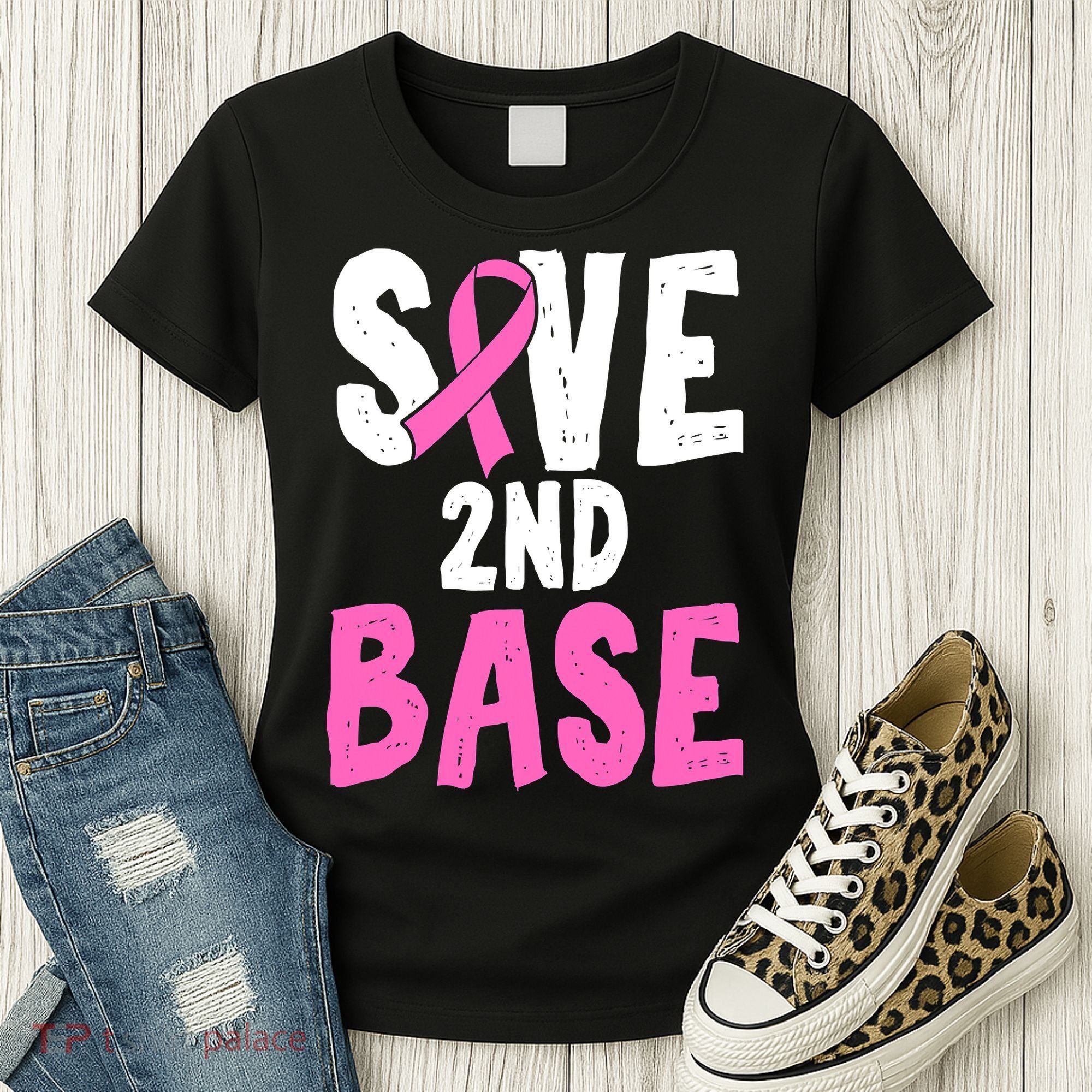Funny Breast Cancer Awareness Month Save Second 2nd Base Women's T-Shirt