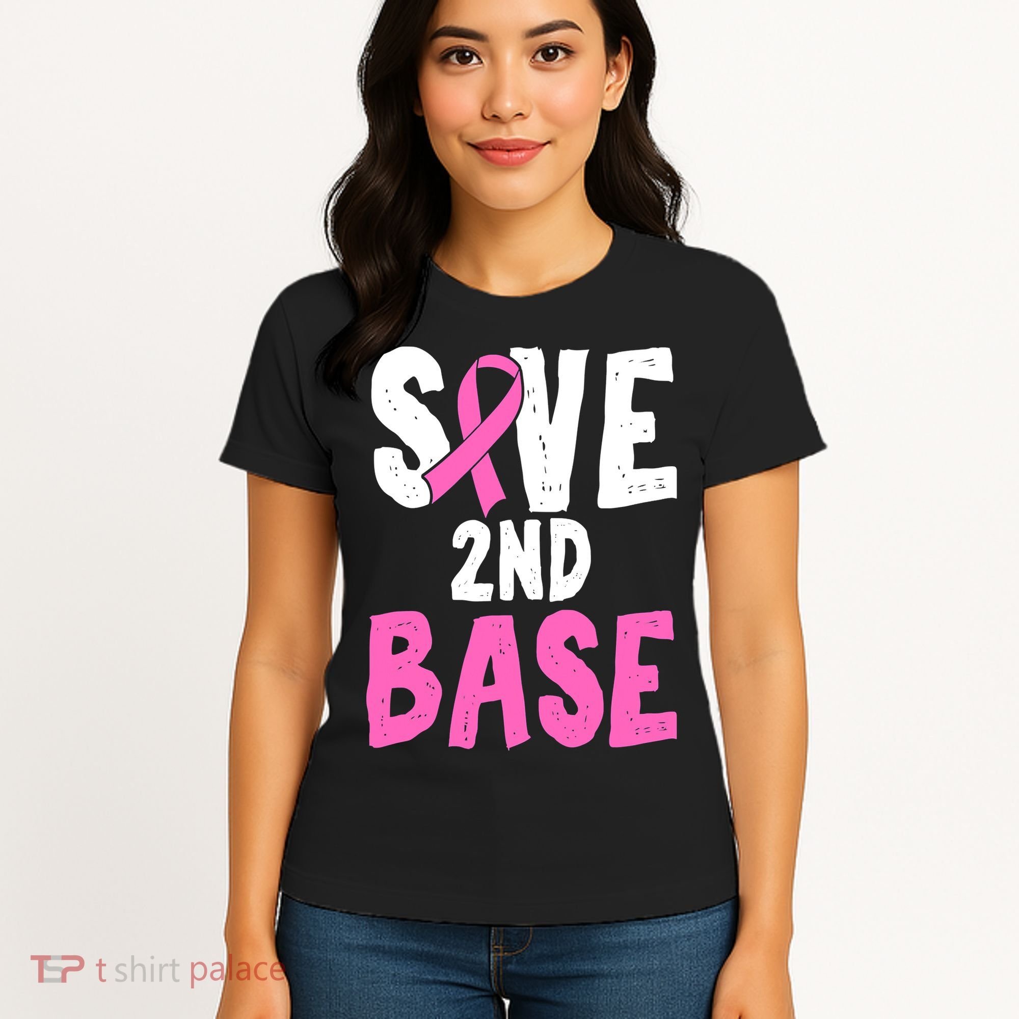 Funny Breast Cancer Awareness Month Save Second 2nd Base Women's T-Shirt