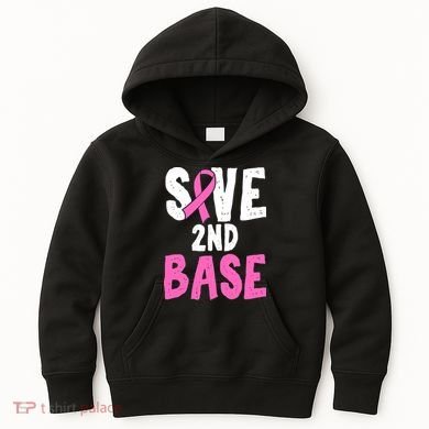 Funny Breast Cancer Awareness Month Save Second 2nd Base Kids Hoodie