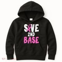 Funny Breast Cancer Awareness Month Save Second 2nd Base Kids Hoodie thumb 0