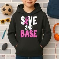 Funny Breast Cancer Awareness Month Save Second 2nd Base Kids Hoodie thumb 2