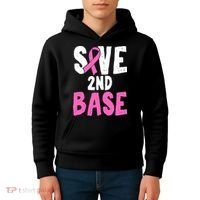 Funny Breast Cancer Awareness Month Save Second 2nd Base Kids Hoodie thumb 4