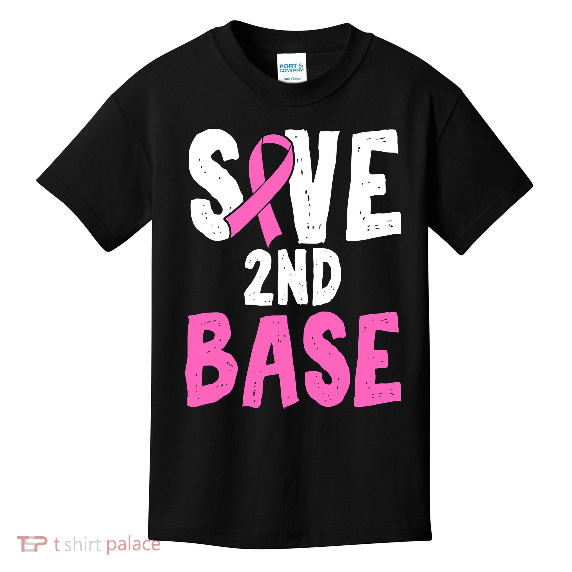Funny Breast Cancer Awareness Month Save Second 2nd Base Kids T-Shirt