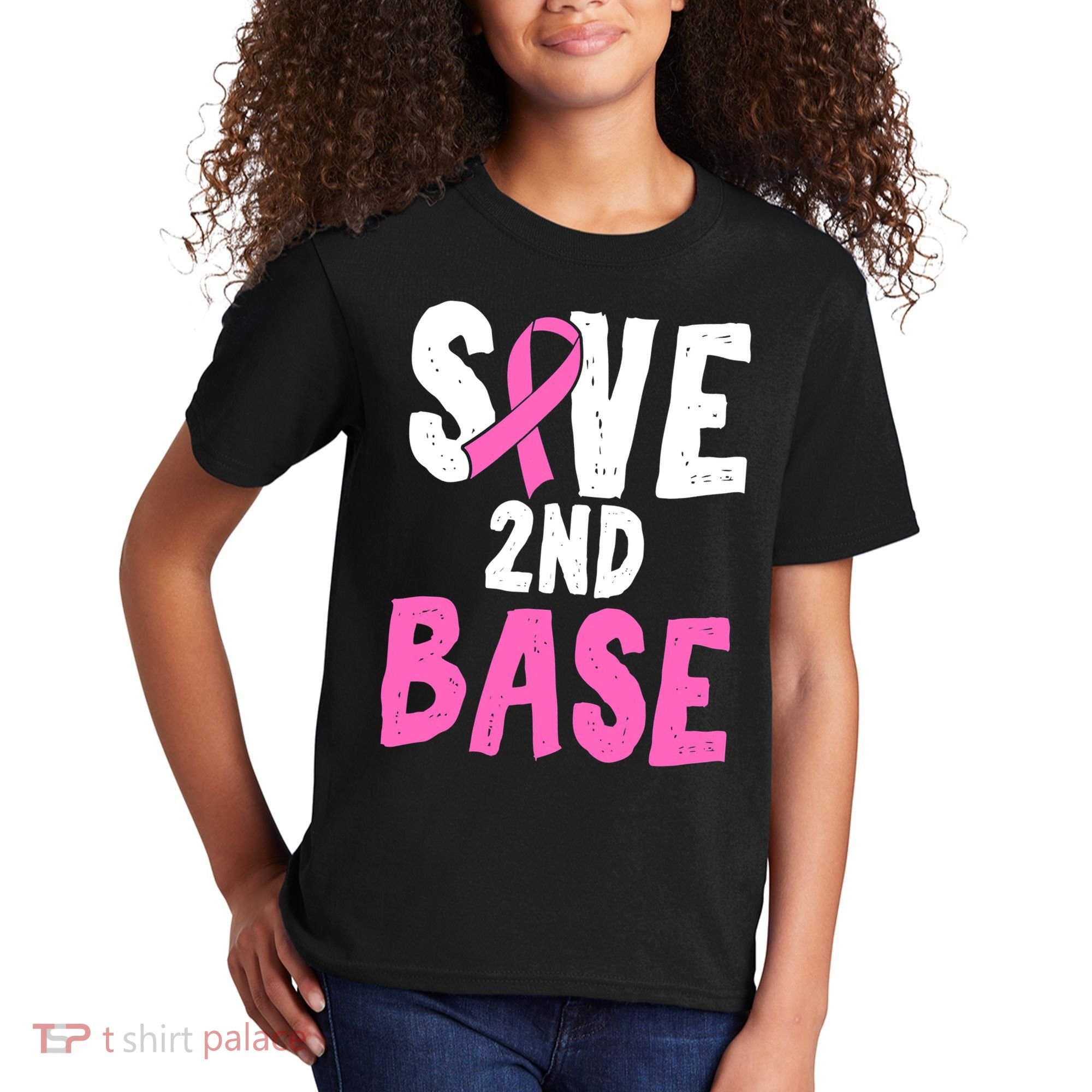 Funny Breast Cancer Awareness Month Save Second 2nd Base Kids T-Shirt