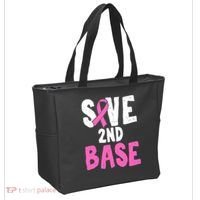 Funny Breast Cancer Awareness Month Save Second 2nd Base Tote Bag thumb 2