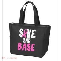 Funny Breast Cancer Awareness Month Save Second 2nd Base Tote Bag thumb 3