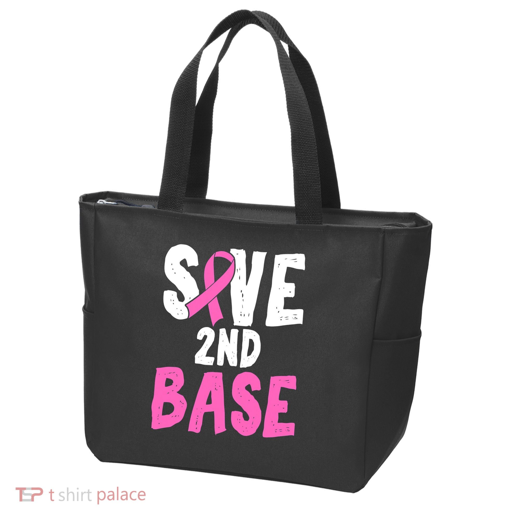 Funny Breast Cancer Awareness Month Save Second 2nd Base Tote Bag