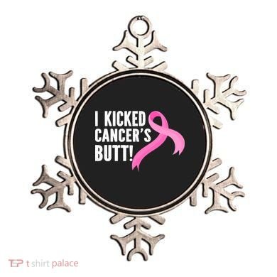 Funny Breast Cancer I Kicked Cancers Butt Design Ornament