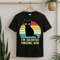 Funny Black Cat I'm Silently Judging You Retro Vintage T-Shirt thumb 2