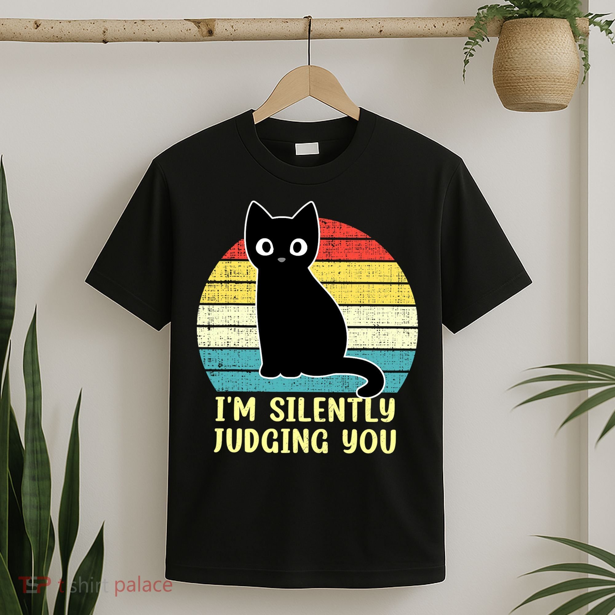 Funny Black Cat I'm Silently Judging You Retro Vintage T-Shirt