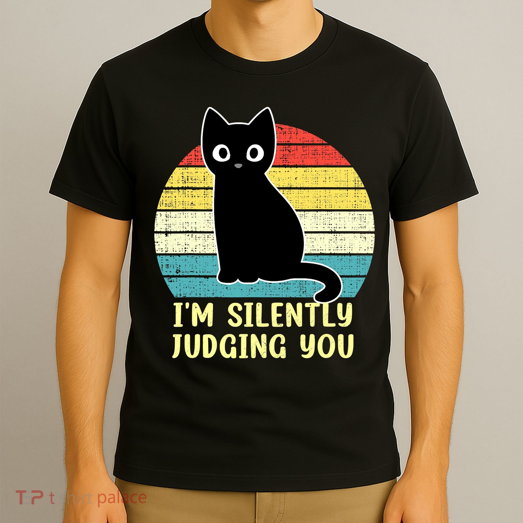 Funny Black Cat I'm Silently Judging You Retro Vintage T-Shirt