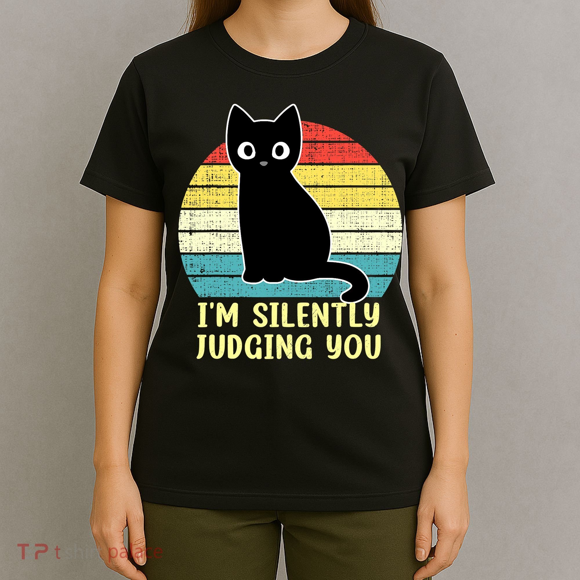 Funny Black Cat I'm Silently Judging You Retro Vintage T-Shirt