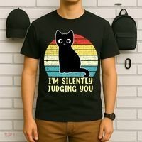 Funny Black Cat I'm Silently Judging You Retro Vintage T-Shirt thumb 6