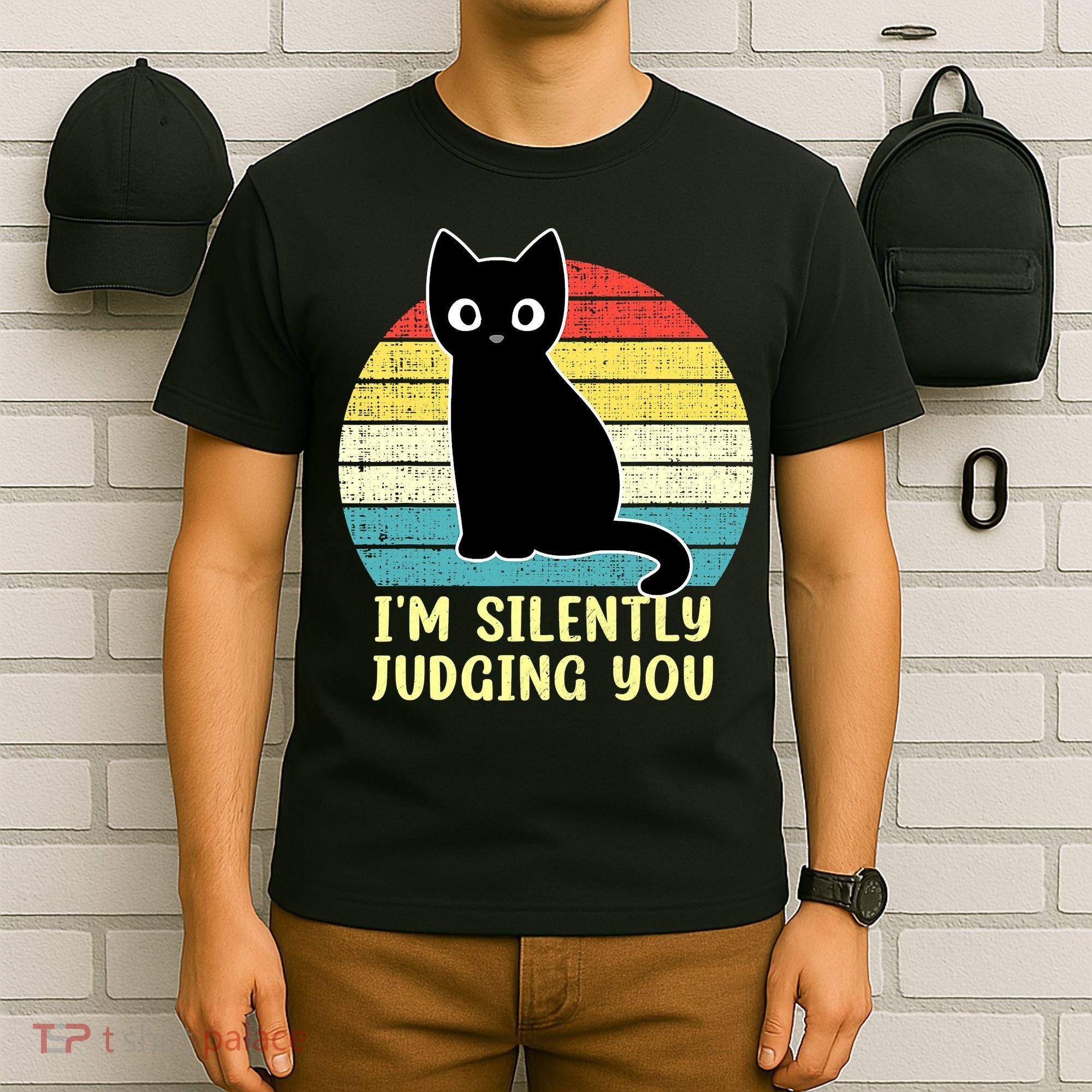 Funny Black Cat I'm Silently Judging You Retro Vintage T-Shirt