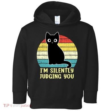 Funny Black Cat I'm Silently Judging You Retro Vintage Toddler Hoodie