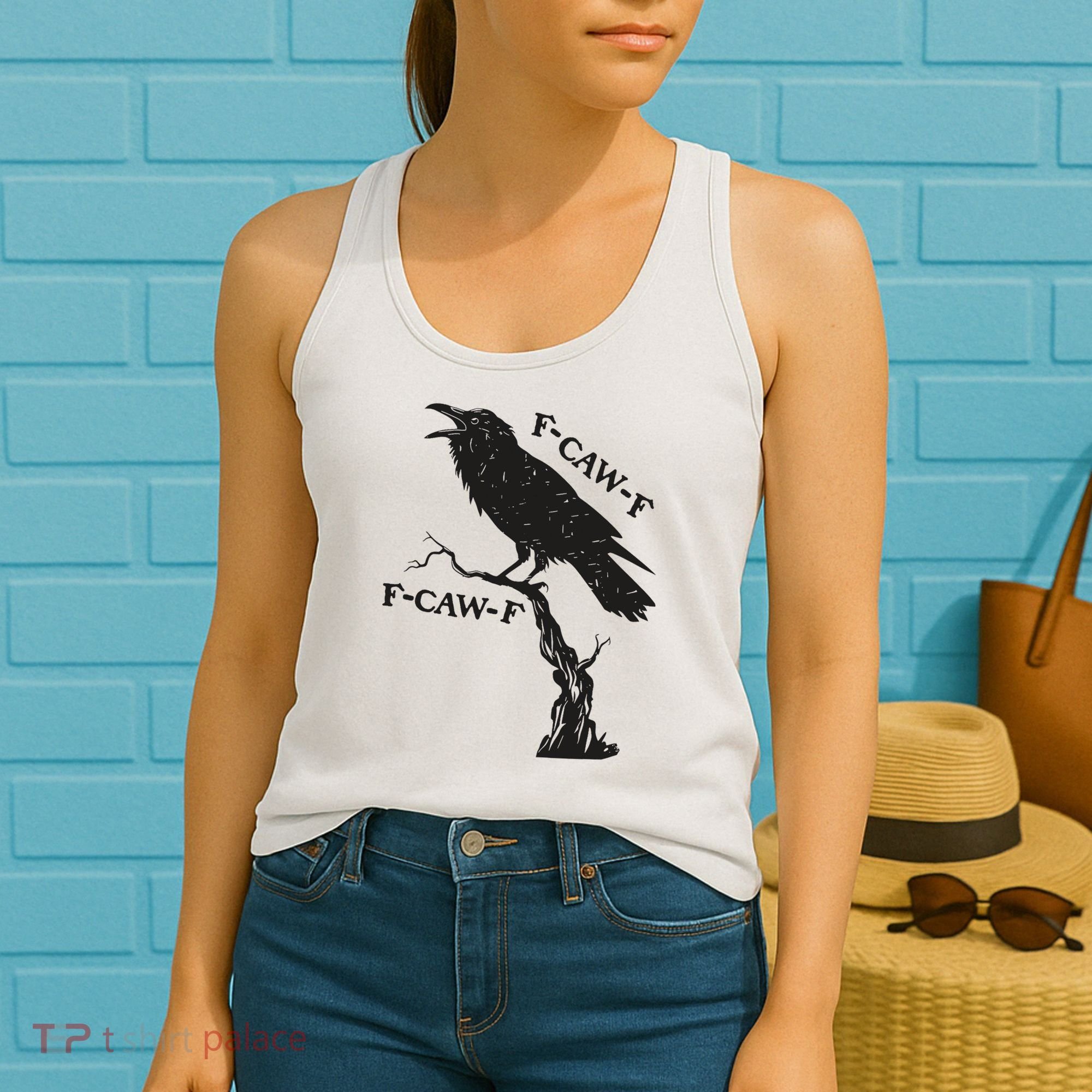 F-Caw-F Black Crow Pun Funny Bird Cawing Grunge Women's Tank Top