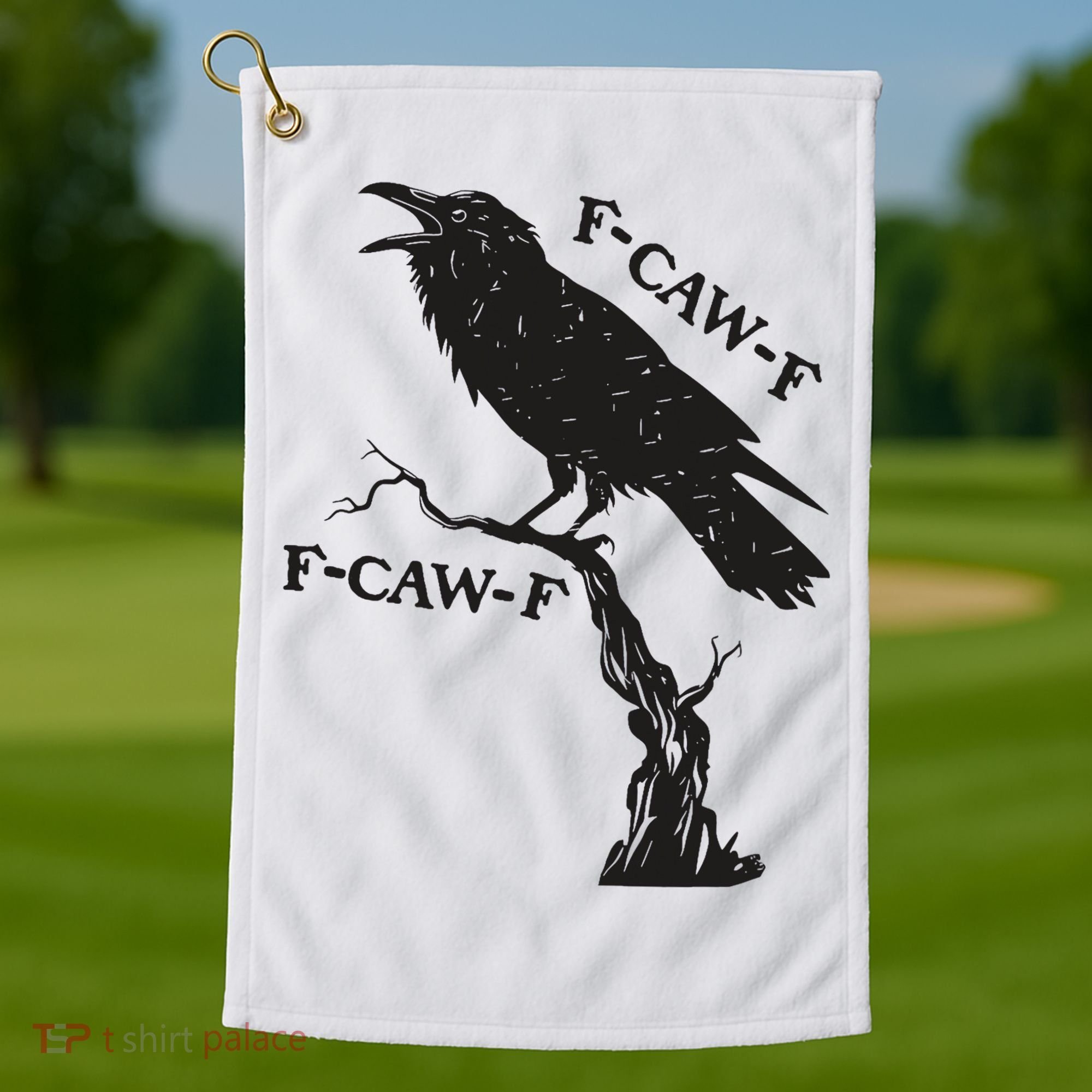 F-Caw-F Black Crow Pun Funny Bird Cawing Grunge Golf Towel