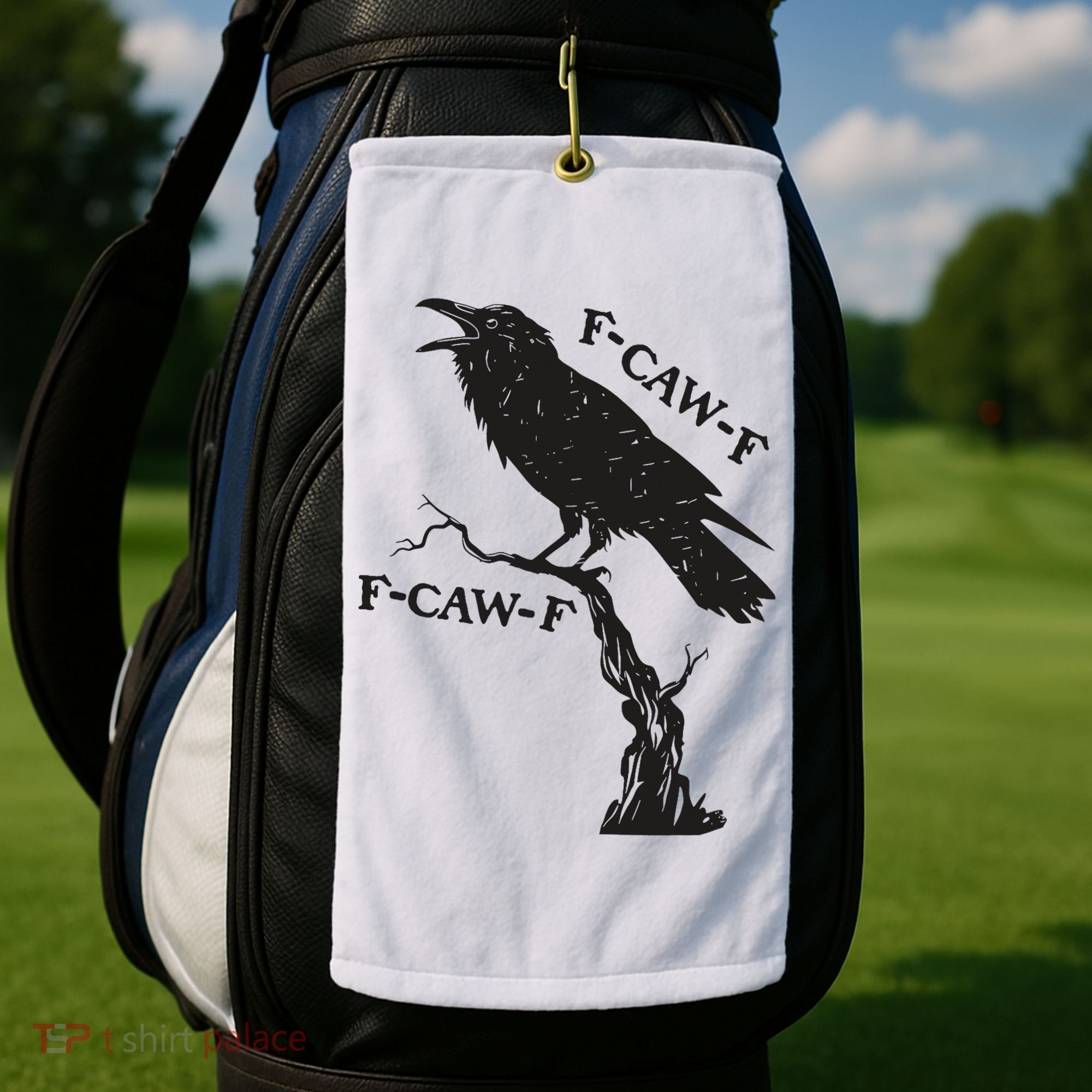 F-Caw-F Black Crow Pun Funny Bird Cawing Grunge Golf Towel
