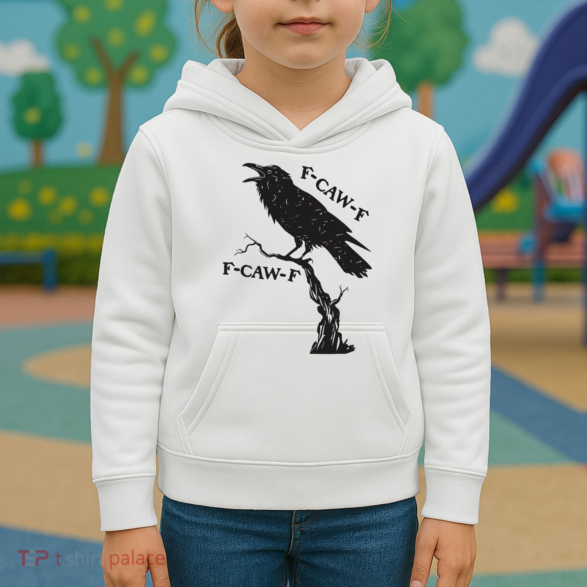F-Caw-F Black Crow Pun Funny Bird Cawing Grunge Kids Hoodie