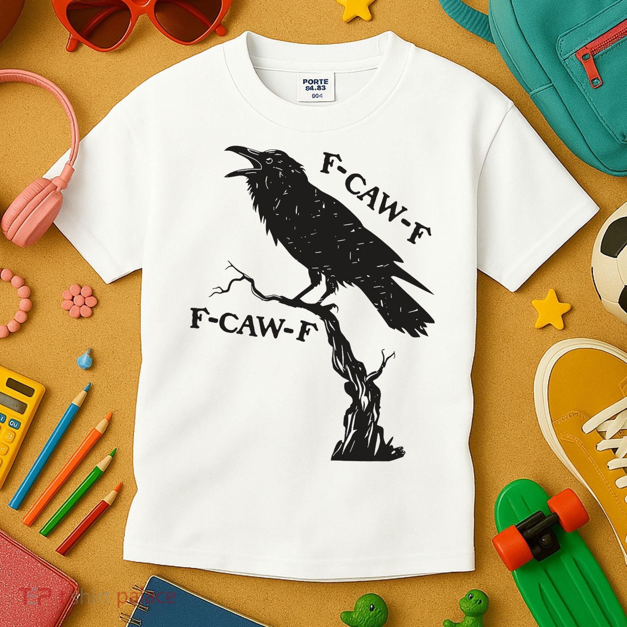 F-Caw-F Black Crow Pun Funny Bird Cawing Grunge Kids T-Shirt