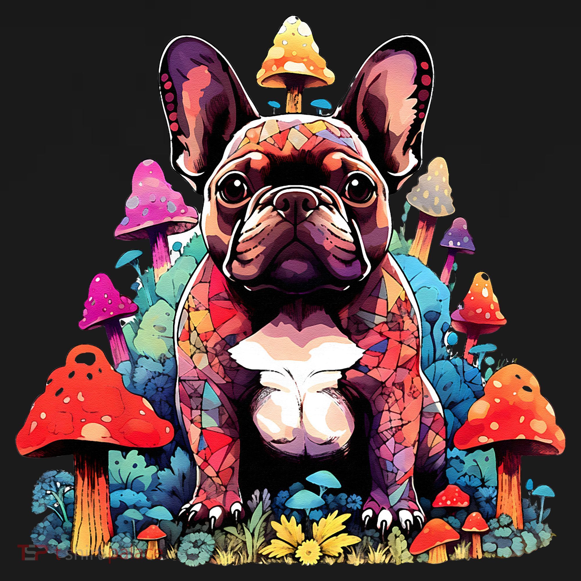 French Bulldog Colorful Pop Art Mushroom Dog Lover T-Shirt
