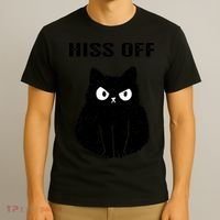 Funny Black Cat Hiss Off Meow Cat T-Shirt thumb 3