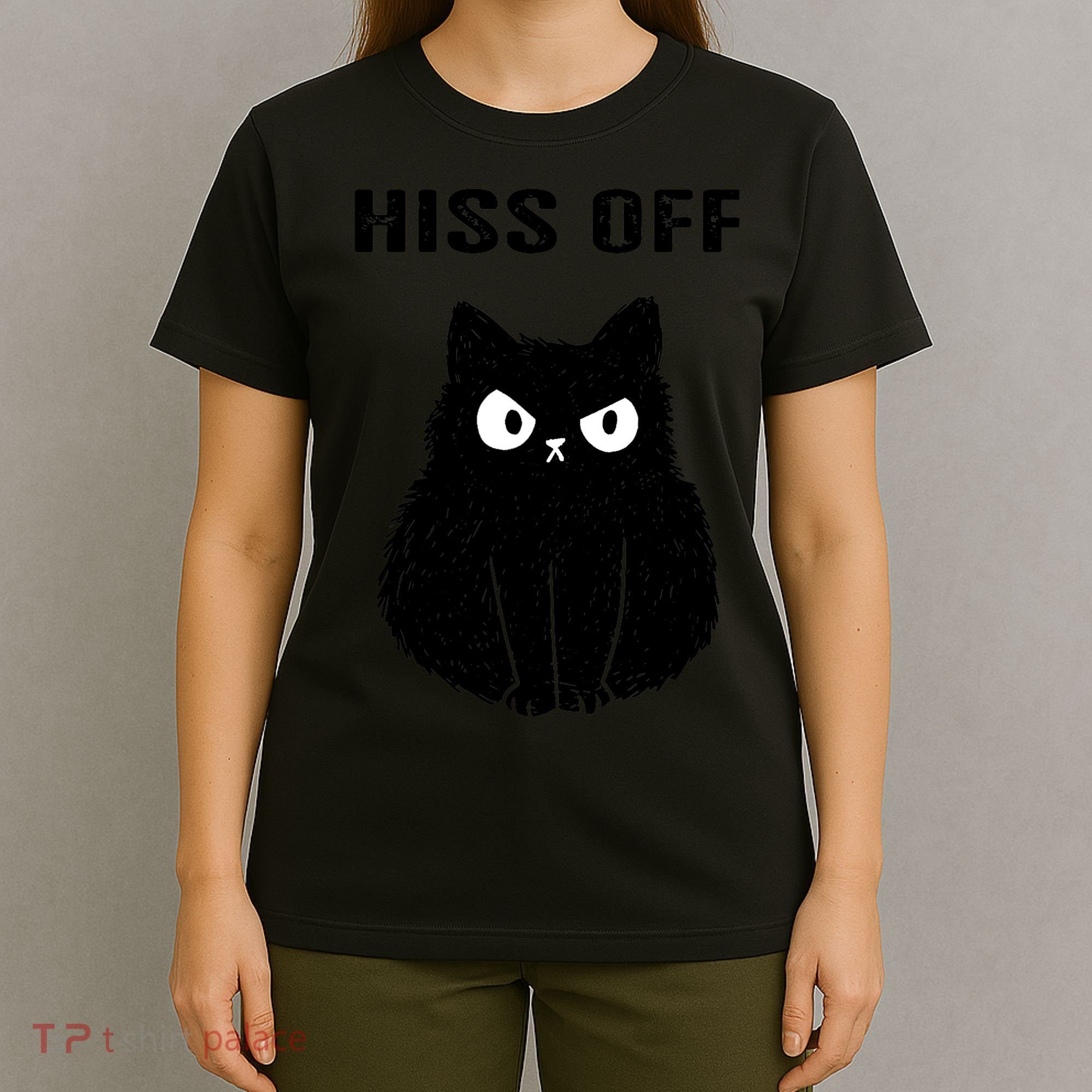 Funny Black Cat Hiss Off Meow Cat T-Shirt