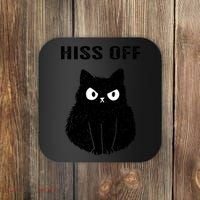 Funny Black Cat Hiss Off Meow Cat Coaster thumb 0