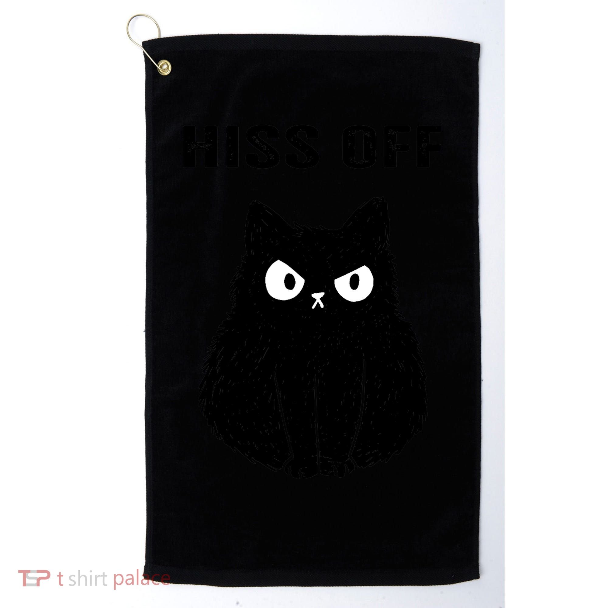 Funny Black Cat Hiss Off Meow Cat Golf Towel