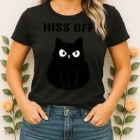 Funny Black Cat Hiss Off Meow Cat Women's T-Shirt thumb 2