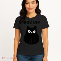 Funny Black Cat Hiss Off Meow Cat Women's T-Shirt thumb 4