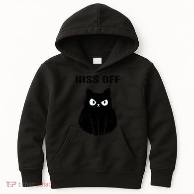 Funny Black Cat Hiss Off Meow Cat Kids Hoodie