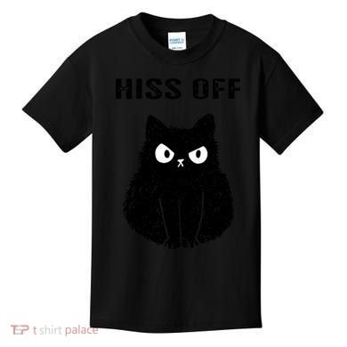 Funny Black Cat Hiss Off Meow Cat Kids T-Shirt