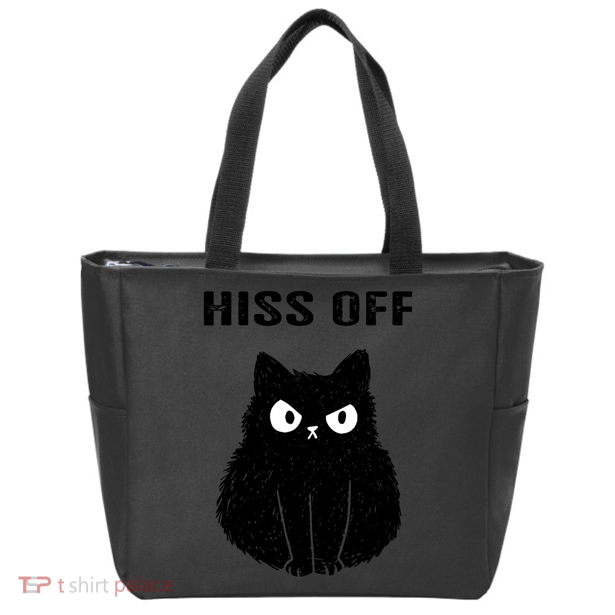 Funny Black Cat Hiss Off Meow Cat Tote Bag