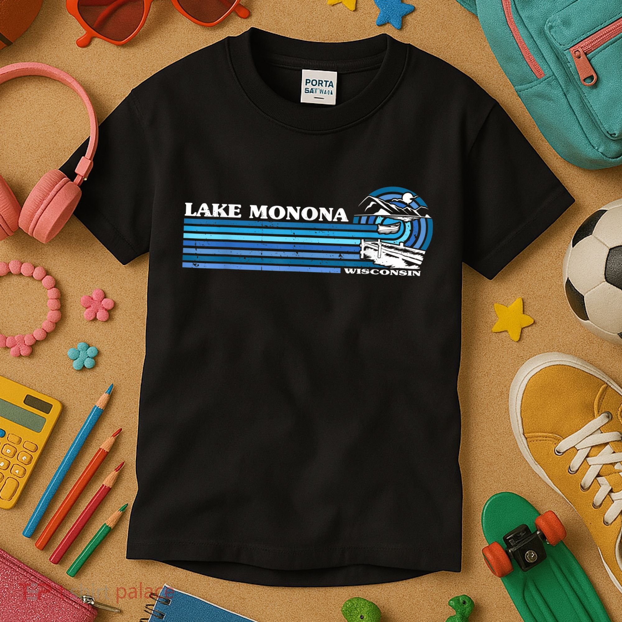 Fishing Boating Camping Lake Vacation Lake Monona Kids T-Shirt