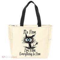 Funny Black Cat ItS Fine IM Fine Everything Is Fine Tote Bag thumb 0