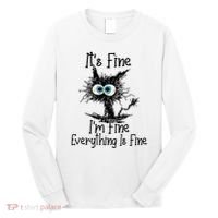 Funny Black Cat ItS Fine IM Fine Everything Is Fine Long Sleeve Shirt thumb 0