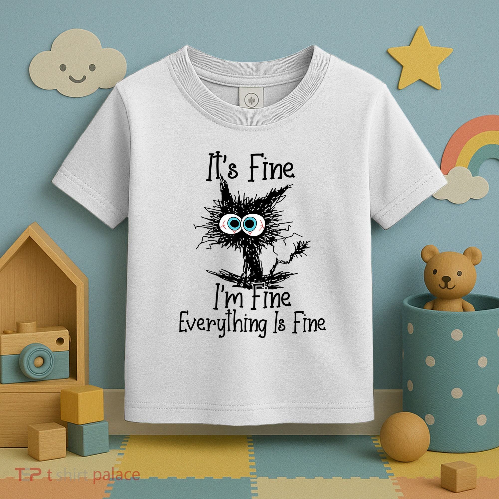 Funny Black Cat ItS Fine IM Fine Everything Is Fine Toddler T-Shirt