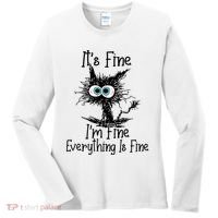 Funny Black Cat ItS Fine IM Fine Everything Is Fine Women's Long Sleeve Shirt thumb 0