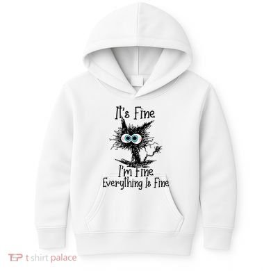 Funny Black Cat ItS Fine IM Fine Everything Is Fine Kids Hoodie