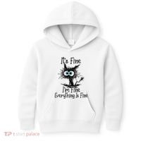 Funny Black Cat ItS Fine IM Fine Everything Is Fine Kids Hoodie thumb 0