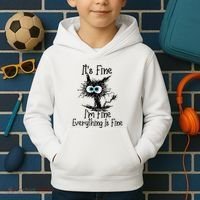 Funny Black Cat ItS Fine IM Fine Everything Is Fine Kids Hoodie thumb 2