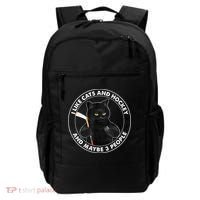 Funny Black Cat I Like Cats And Hockey And Maybe 3 People Gift Backpack thumb 0